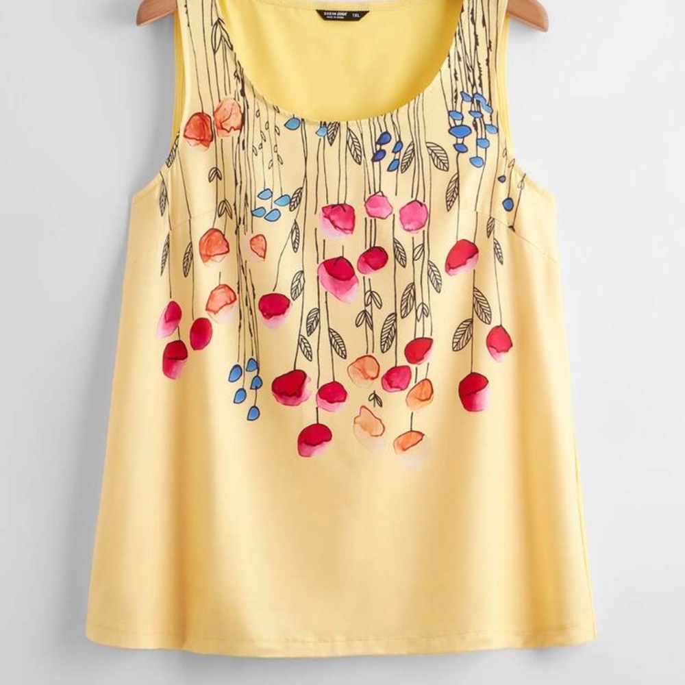 SHEIN Yellow Tank Top with Colorful Floral Design